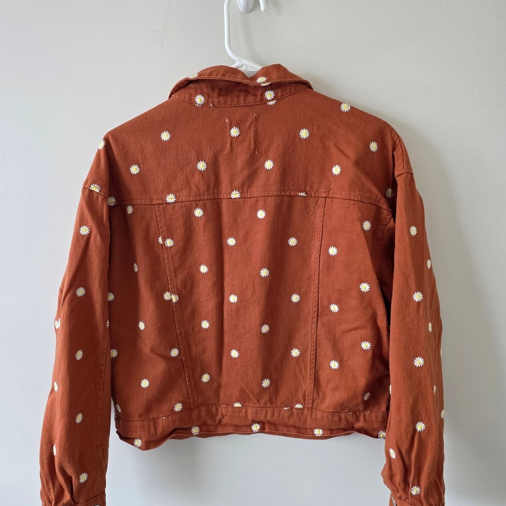 Cali 1850 Daisy Embroidered Denim Jacket M Rust Brown Cotton Floral Trucker - Picture 4 of 12